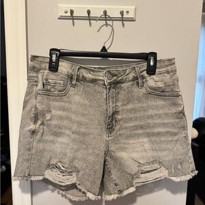 Judy Blue Gray High-Waisted Distressed Jean Shorts